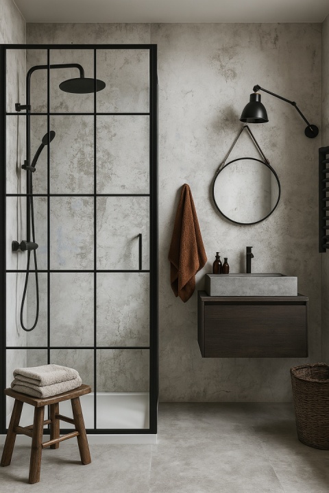 łazienki z kabiną typu włoskiego, w której główną rolę gra spiek Grespania Fresco Gris