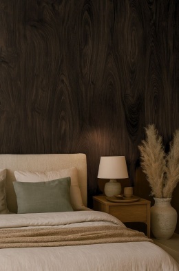 sypialna z wykorzystaniem spieku IRATI CASTAÑO w formacie, z pełnym uwzględnieniem jego ciemnego, koloru