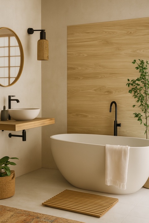 łazienka w stylu japońskim, gdzie główną rolę gra spiek Grespania Irati Fresno