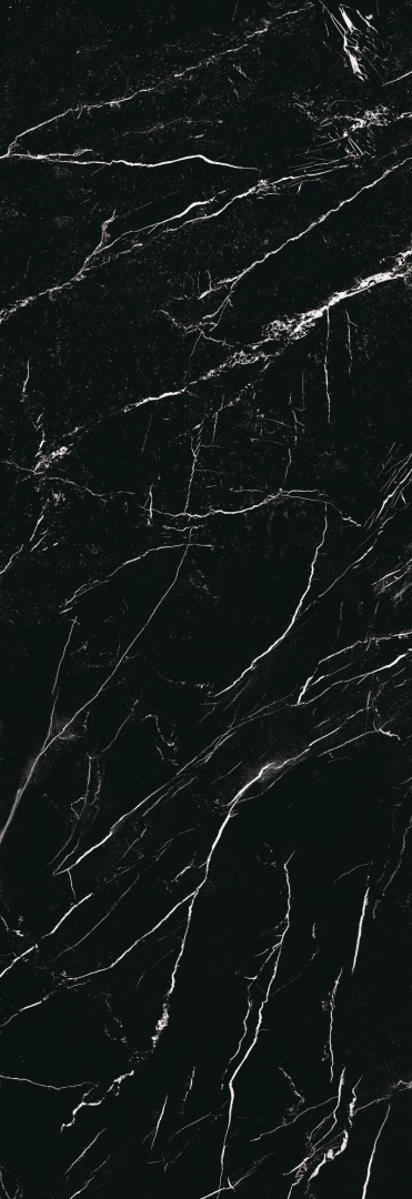 Grespania Marquina Pulido 5.6 mm – czarny spiek kwarcowy o wyglądzie marmuru Nero Marquina z białymi żyłkami.