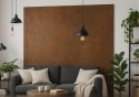 okładzina ścienna w salonie wykonana z rdzawego spieku Lava CORTEN