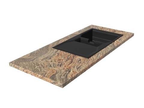 Blat kuchenny z granitu Juparana w odcieniach beżu i brązu z naturalnym falistym wzorem