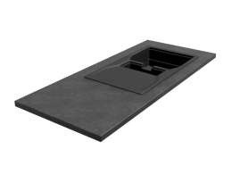 Granit Absolute Black antyk blat kuchenny z czarnym zlewem w nowoczesnej aranżacji