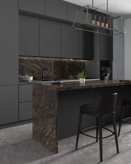 Nowoczesna kuchnia z blatem z granitu Gold Antracite