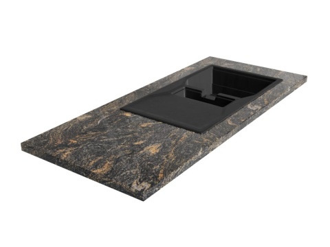 Blat kuchenny z granitu Paradiso w odcieniach grafitu i złota z naturalnym, falistym wzorem