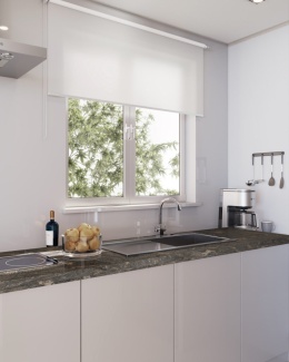 Nowoczesna kuchnia z blatem z granitu Paradiso w ciemnoszarej tonacji ze złotymi akcentami