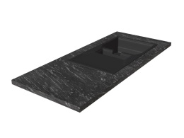 Blat z granitu Silver Antracite z czarnym zlewem, ciemny kamień z jasnymi smugami w dynamicznym układzie