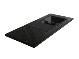 Blat z granitu Star Galaxy z czarnym zlewem, czarna powierzchnia z połyskującymi złotymi drobinami