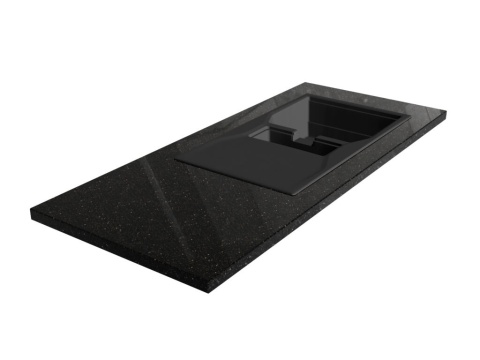 Blat z granitu Star Galaxy z czarnym zlewem, czarna powierzchnia z połyskującymi złotymi drobinami