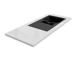 Konglomerat Kwarcowy Crystal White blat kuchenny z wpuszczonym czarnym zlewem