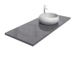 Aglomarmur Baltic Grey – szary blat z marmurowym wzorem, wizualizacja z umywalką nablatową