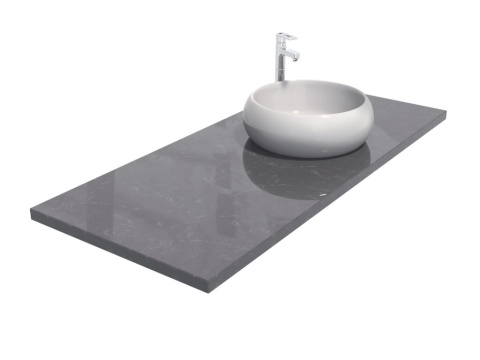 Aglomarmur Baltic Grey – szary blat z marmurowym wzorem, wizualizacja z umywalką nablatową