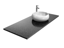 Blat łazienkowy z aglomarmuru Nordic Black z umywalką nablatową na białym tle