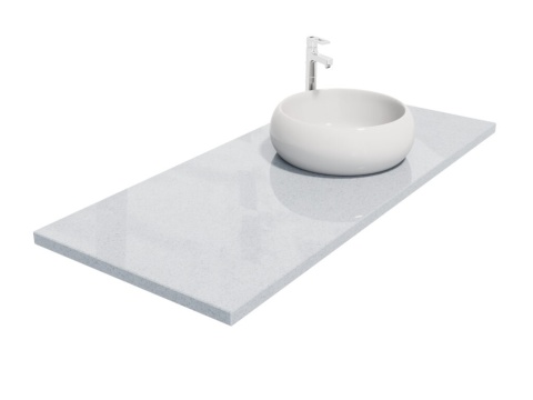 Blat z aglomarmuru Polare z nablatową umywalką na białym tle