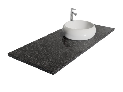 Blat z granitu Black Antracite z nablatową umywalką, o ciemnej, drobnoziarnistej i eleganckiej strukturze