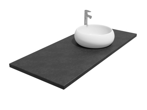 Blat z granitu Absolute Black w wykończeniu antyk z umywalką nablatową, o matowej i lekko teksturowanej powierzchni