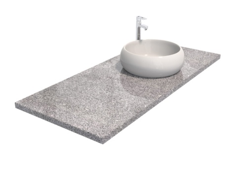 Blat z granitu Bianco Crystal z nablatową umywalką, o jasnej, drobnoziarnistej i eleganckiej strukturze