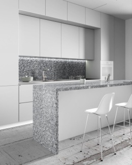 Jasnoszary granit Polski Strzegom blat kuchenny i panel ścienny z naturalnego kamienia