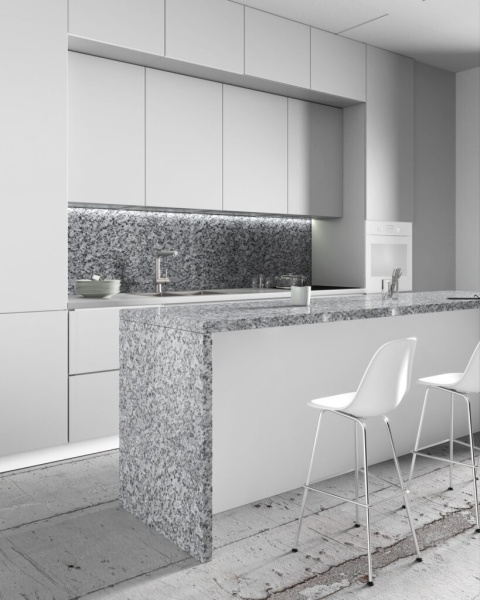 Jasnoszary granit Polski Strzegom blat kuchenny i panel ścienny z naturalnego kamienia