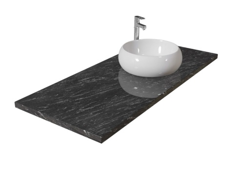 Blat z granitu Silver Antracite z nablatową umywalką, o ciemnej strukturze ze srebrzystym, dynamicznym użyleniem