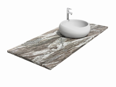Blat łazienkowy z marmuru Fantasy Brown w wykończeniu mat, odcienie beżu, brązu i szarości z delikatnym rysunkiem