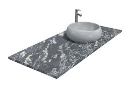 Blat łazienkowy z granitu Titanium Silver Antyk, szaro-czarny kamień o eleganckiej, matowej strukturze