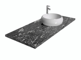 Blat łazienkowy z granitu Titanium Silver, szaro-czarny kamień z białymi żyłkami, eleganckie wykończenie