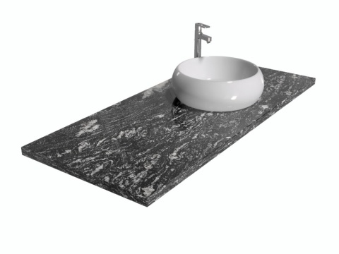 Blat łazienkowy z granitu Titanium Silver, szaro-czarny kamień z białymi żyłkami, eleganckie wykończenie