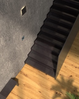 Schody wykończone cokołem z granitu Absolute Black o głębokiej czerni i eleganckim, jednolitym wykończeniu