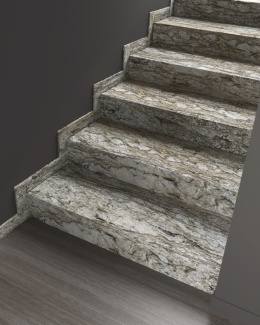 Schody z granitu Blue Dunes z dopasowanym cokołem – eleganckie wykończenie o naturalnym, dynamicznym wzorze