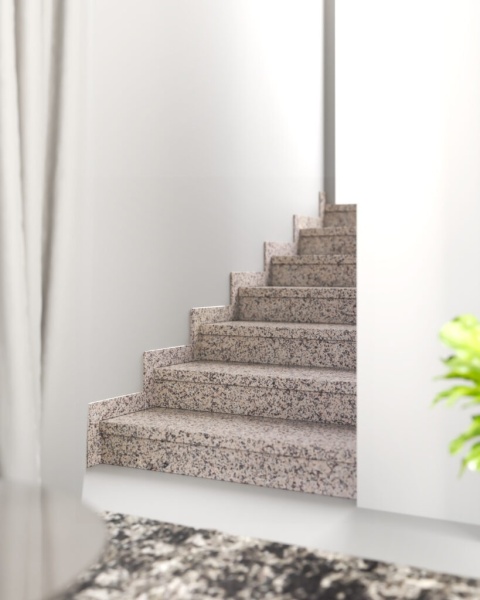 Schody wykonane z granitu Crema w jasnym, beżowym wykończeniu z drobną, równomierną strukturą