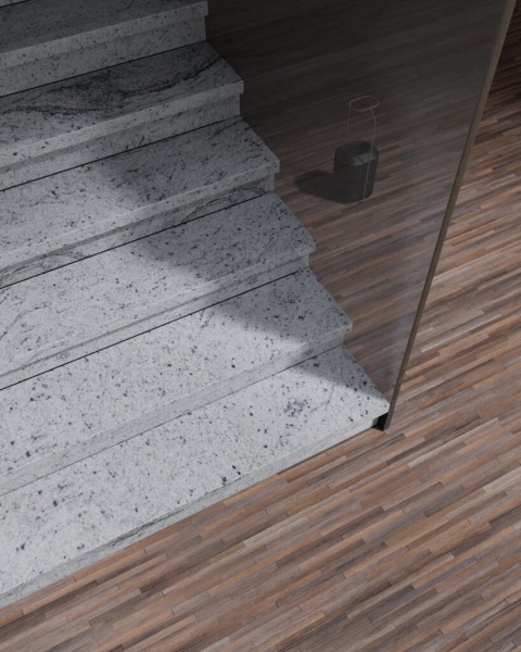 Schody z granitu Kashmir White z dopasowanym cokołem – eleganckie, jasne wykończenie wnętrza z naturalnym kamieniem