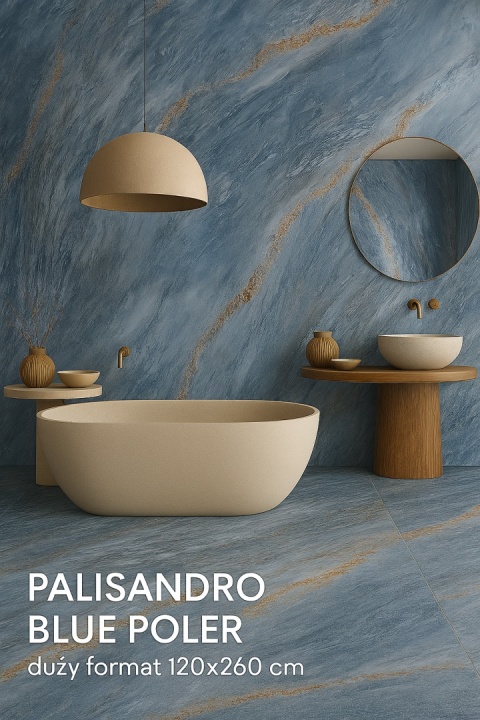wizualizacja łazienki z Palisandro Blue Poler w formacie 120×260 cm