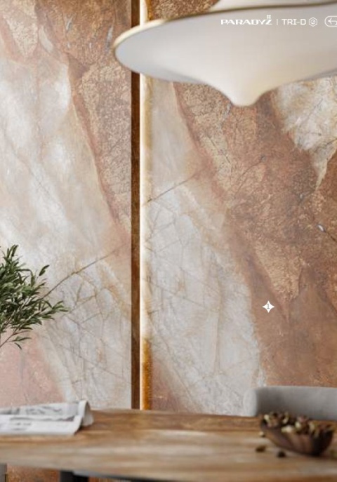 Ściana i blat stołu wykonany z rdzawego spieku TRI-D ABSTRACT RUST