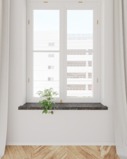 Parapet FALCO z granitu Black Sky – głęboka czerń z niebieskawym połyskiem, eleganckie i trwałe wykończenie okna