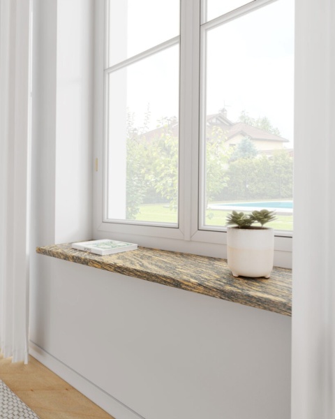 Parapet granitowy Gold Antracite Antyk FALCO – ciemny kamień o złotych akcentach w eleganckim wnętrzu