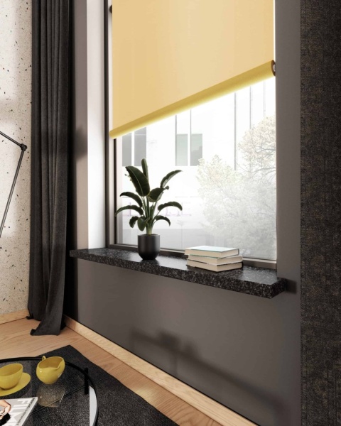 Parapet z granitu Impala FALCO – ciemny kamień o eleganckim wykończeniu w nowoczesnej aranżacji wnętrza