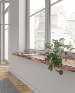 Parapet z granitu Multicolor Red FALCO – czerwono-czarny kamień dodający wnętrzu elegancji i naturalnego ciepła