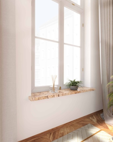 Parapet z granitu Shivakashi FALCO – ciepły, elegancki akcent w naturalnych barwach beżu i brązu