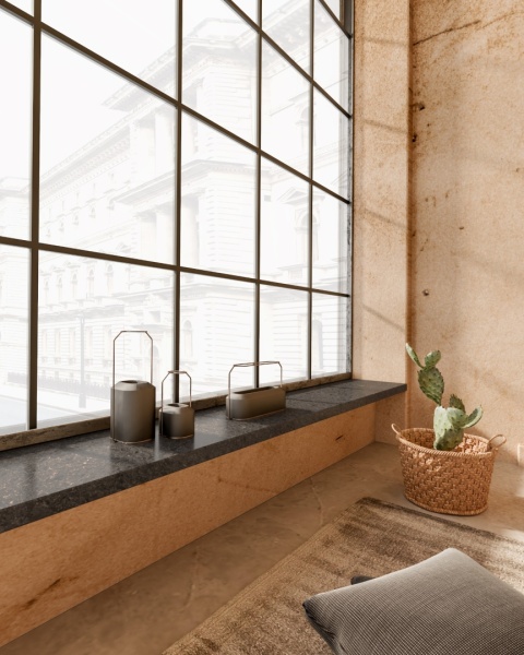 Parapet z granitu Steel Grey Lappato FALCO – stylowy szary parapet z delikatnym połyskiem w nowoczesnym wnętrzu