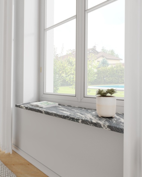 Parapet z granitu Titanium Silver Lappato FALCO – subtelny połysk i nowoczesny design w eleganckim wnętrzu