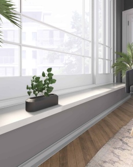 Parapet Crystal White – biały konglomerat kwarcowy w eleganckiej aranżacji, dodający wnętrzu świeżości i światła