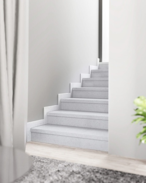 Schody z aglomarmuru Polare – jasne, minimalistyczne wykończenie wnętrza w nowoczesnym, eleganckim stylu