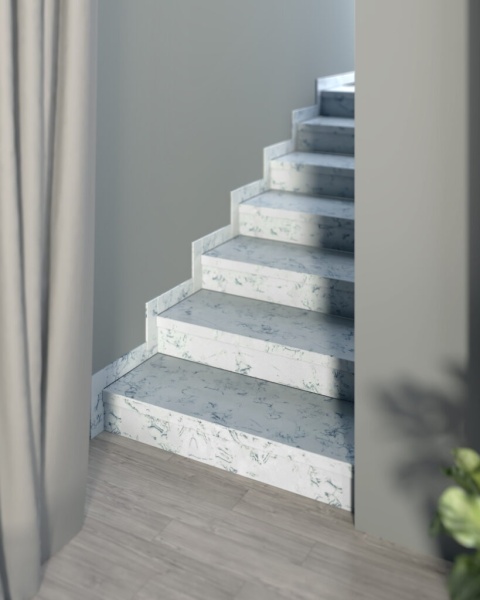 Schody z aglomarmuru Storm – jasne wykończenie wnętrza w stylu marmuru z delikatnym szarym użyleniem