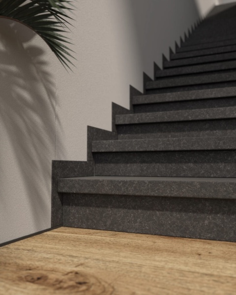 Schody z granitu Black Antracite Satyna – nowoczesne, ciemne stopnie o satynowym wykończeniu i eleganckim wyglądzie