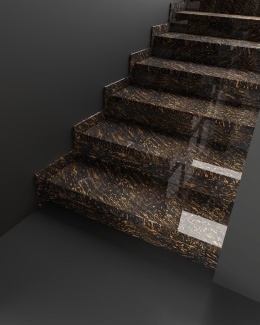 Schody z granitu Gold Antracite – nowoczesne wnętrze z ciemnym kamieniem o złotych akcentach