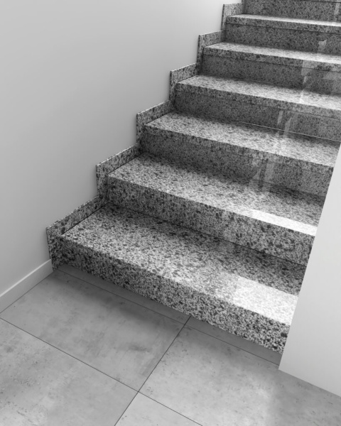 Schody z granitu Grey płomień – eleganckie, trwałe i antypoślizgowe wykończenie w jasnoszarym kolorze