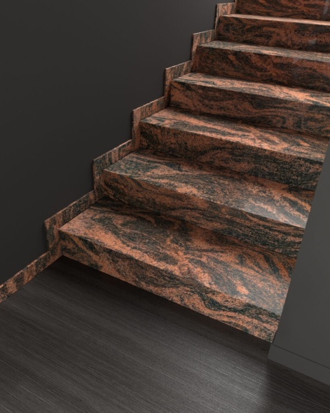 Schody z granitu Multicolor Red – luksusowe i trwałe wykończenie wnętrz w ciepłych odcieniach czerwieni i brązu