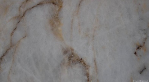 Kwarcyt Crystallo Snow 20 mm – płyta w odcieniach bieli z delikatnymi złotymi żyłkami, wykończenie polerowane