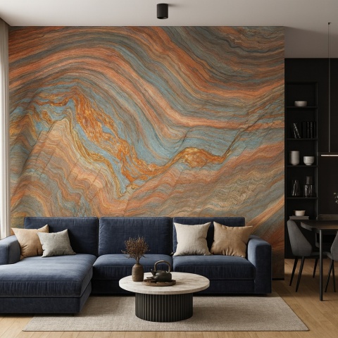 Salon z kamienia FUSION WOW o dynamicznym, wielokolorowym żyłkowaniu i luksusowym wykończeniu.